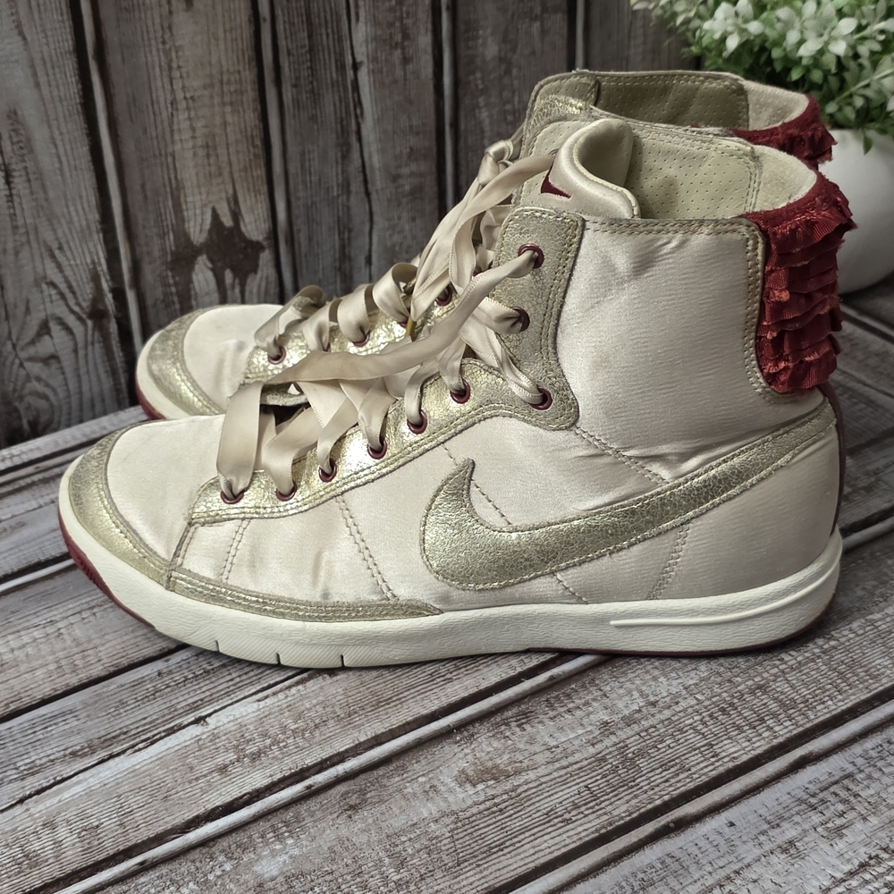 Nike Women's Cream and Red High-Top Sneakers